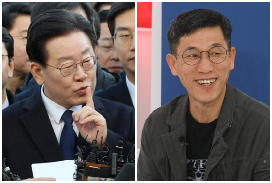 이재명(왼쪽) 더불어민주당 대표와 진중권 광운대학교 특임교수. <사진공동취재단, 연합뉴스>